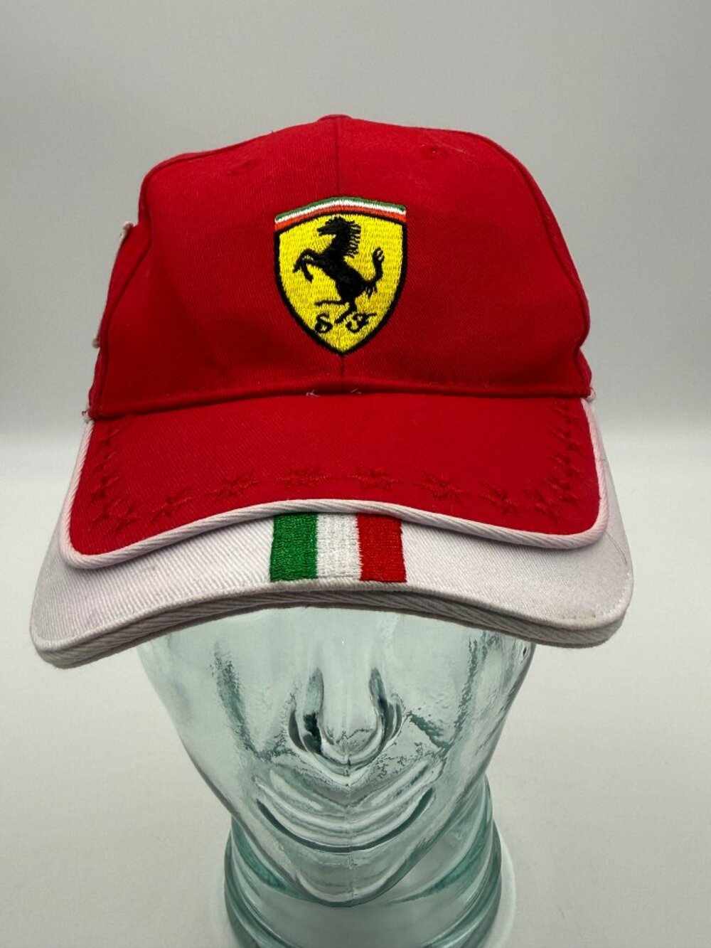 Ferrari Red Baseball Cap Prancing Horse Shield Embroidered Strapback One Sz Hat